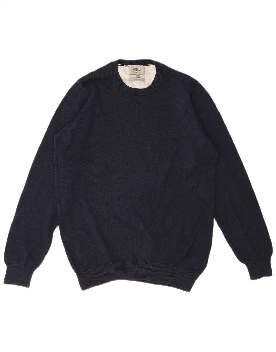 MARKS & SPENCER Mens Crew Neck Jumper Sweater Small Navy Blue Cotton