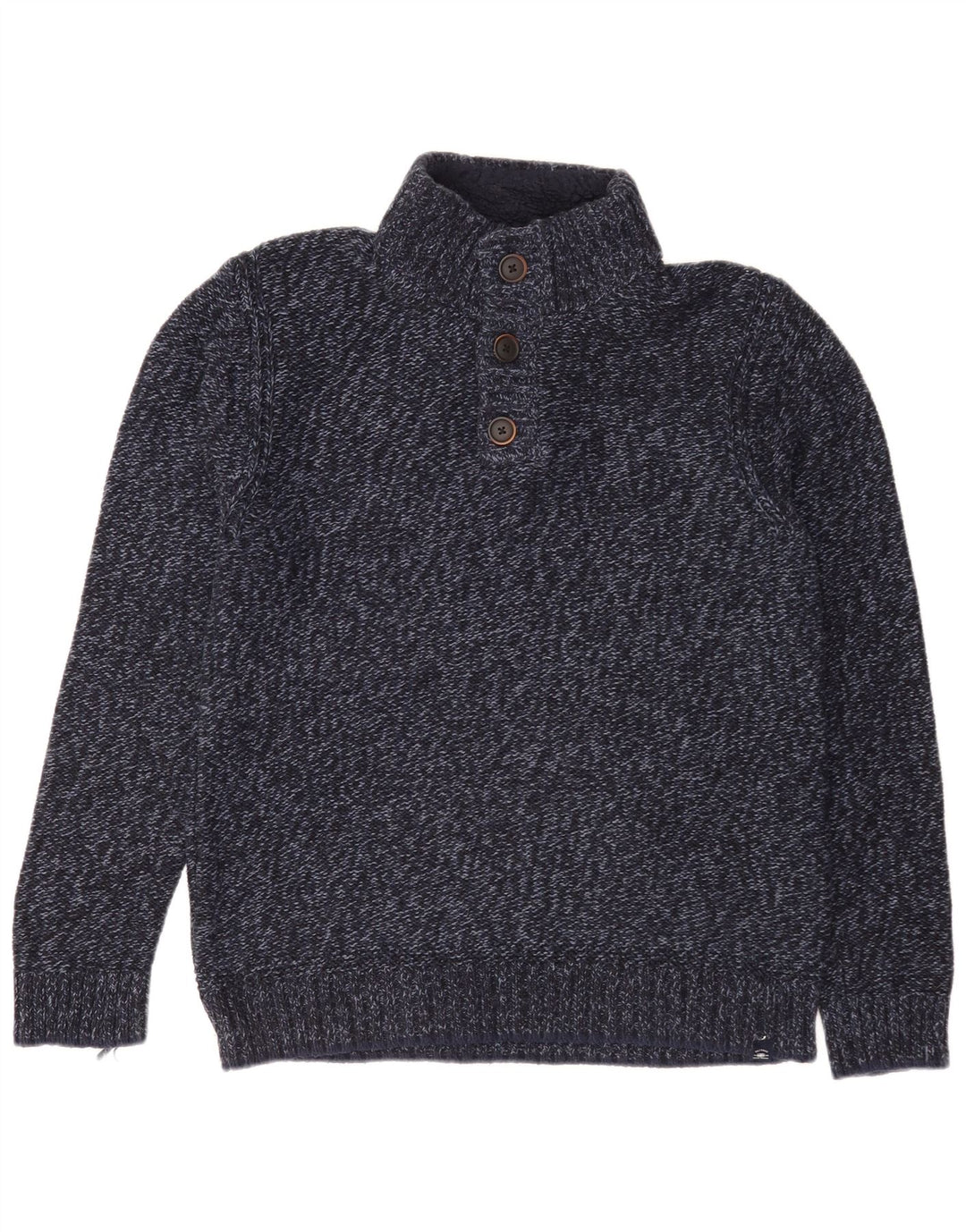 Fedt ansigt Herre Button Neck Jumper Sweater Medium Navy Blue Flecked Bomuld