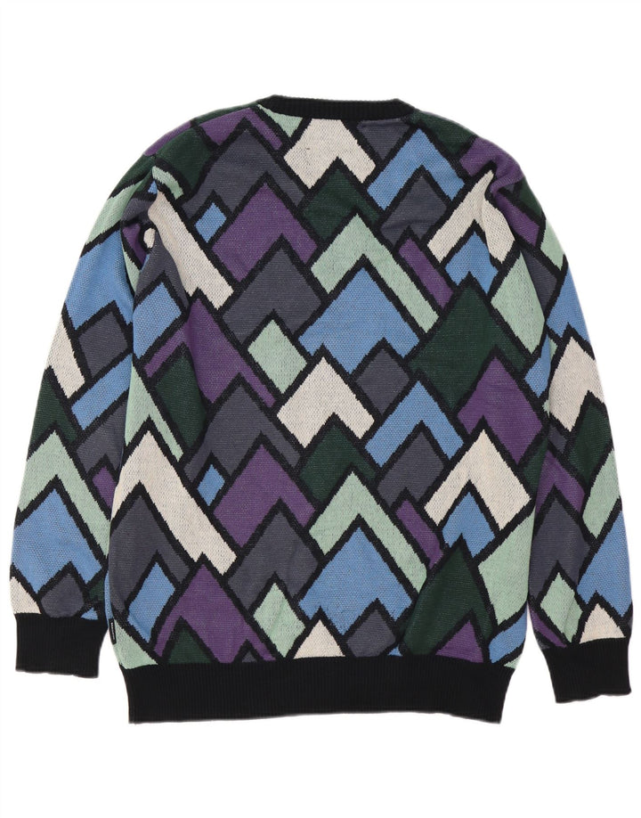 Vintage Mens Crew Neck Jumper Sweater Medium Multicoloured Geometric Cotton