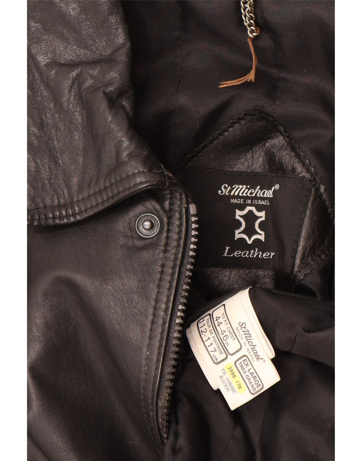 ST MICHAEL Mens Leather Jacket UK 42 XL Black Leather