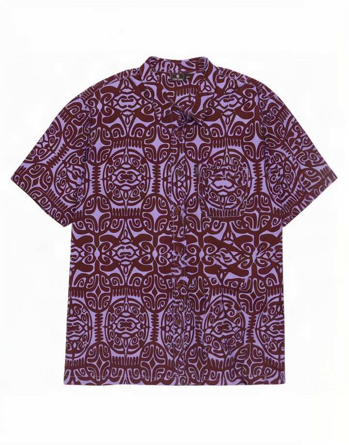 Tribal Origin Mens Abstract Pattern Short Sleeve Shirt 2XL Purple Cotton