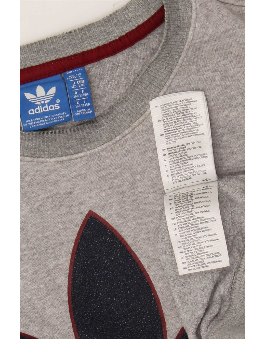 Adidas Drenge Three Stripes Sweatshirt Jumper 13-14 år Grå Flecked