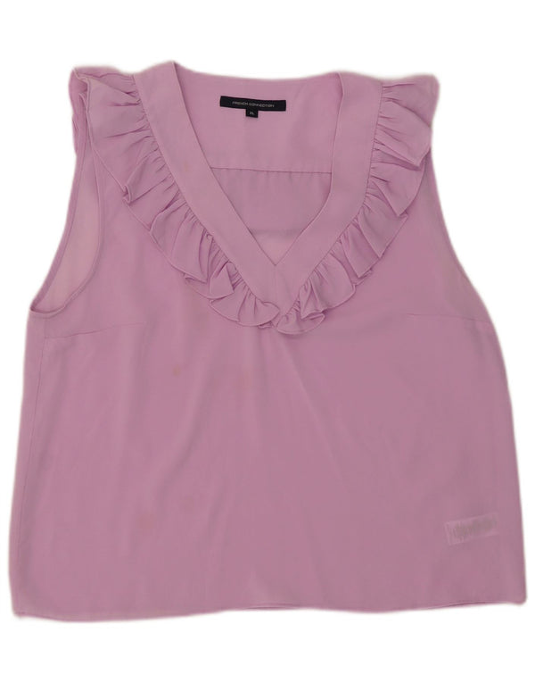 French Connection Camicetta senza maniche da donna con volant sul davanti UK 18 XL Rosa