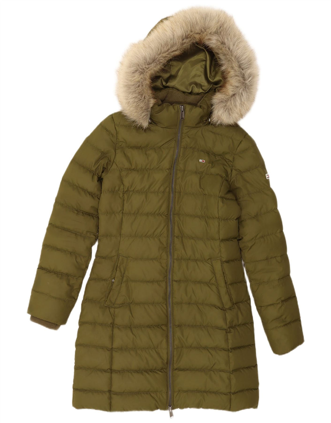 Tommy Hilfiger Womens Hooded Padded Coat UK 10 Small Green Polyester