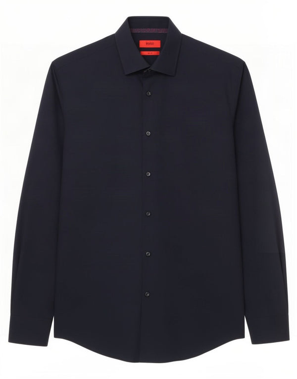Hugo Boss Herre Slim Fit Skjorte Størrelse 39 15 1/2 Medium Navyblå Bomuld
