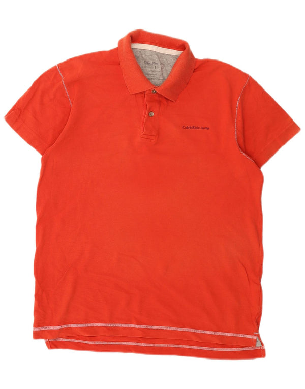 Calvin Klein Jeans Mens Polo Shirt Large Orange Cotton