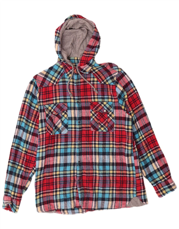 RAINBOW Mens Hooded Flannel Shirt Size 38/40 Medium Multicoloured Plaid