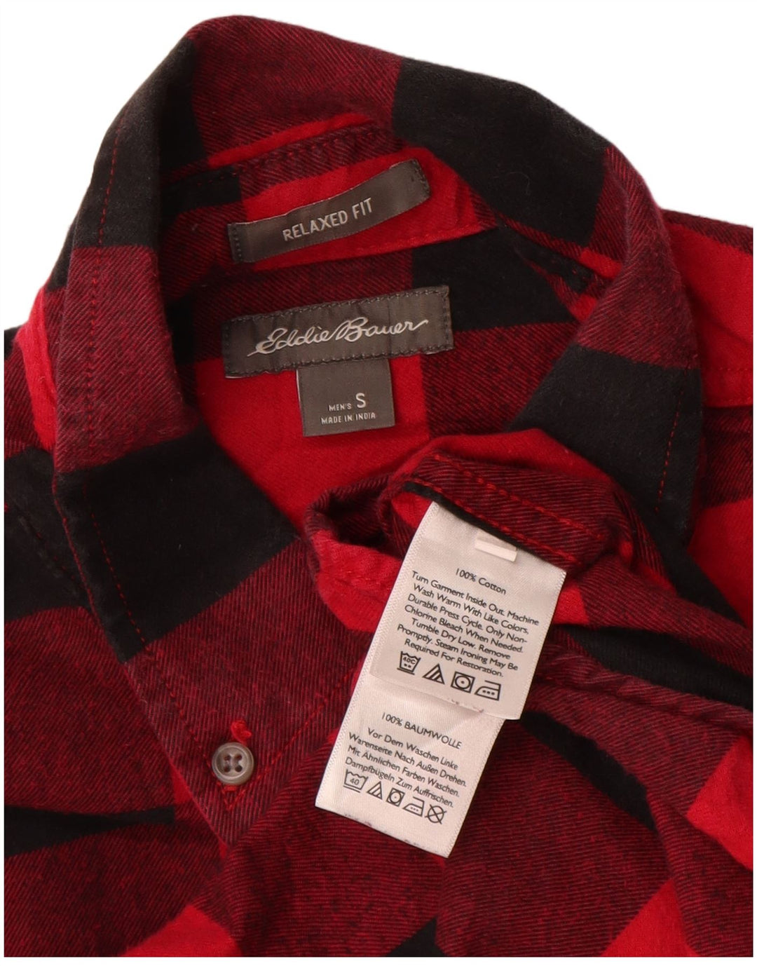 Eddie Bauer Mens Relaxed Fit Flannel Shirt Small Red Check Cotton
