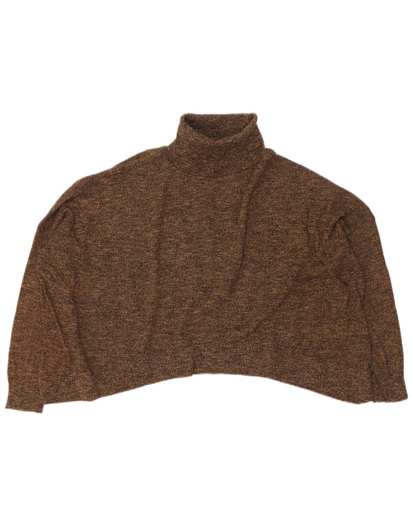 Zara Womens Crop Roll Neck Jumper Sweater UK 14 Medium Brown Flecked