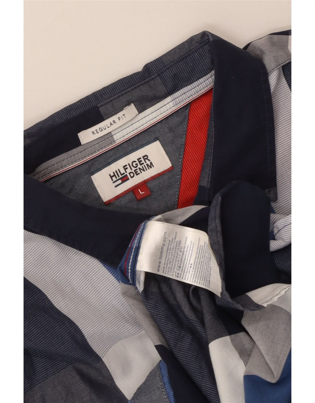 Tommy Hilfiger Mens Regular Fit Shirt Large Blue Plaid Cotton