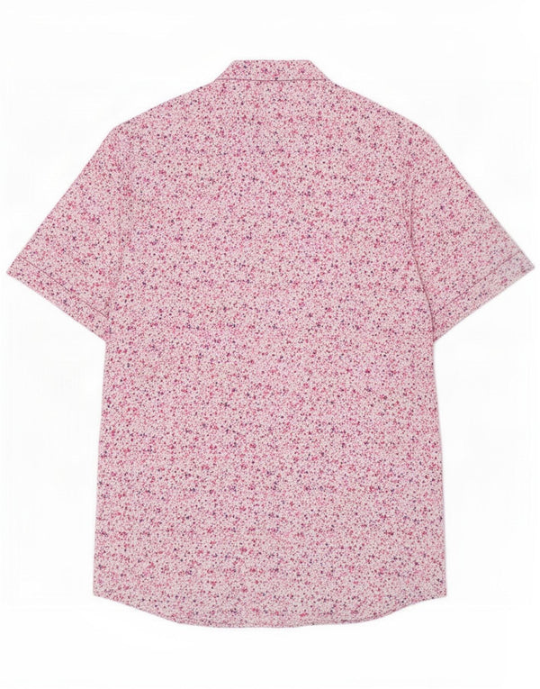 Pierre Cardin Mens Short Sleeve Shirt Large Pink Floral Cotton