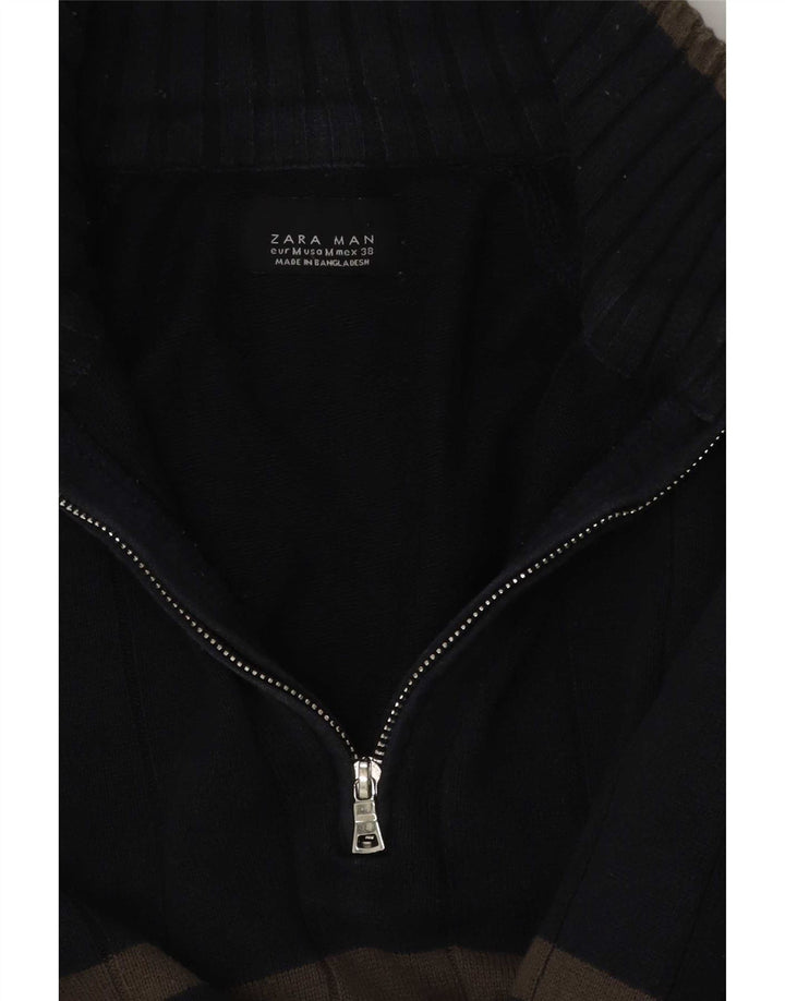 Maglione Zara da uomo con zip e collo a righe blu navy medie
