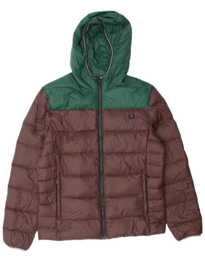 Fred Perry Herre hættepolstret jakke UK 38 Medium Brown Colourblock Nylon