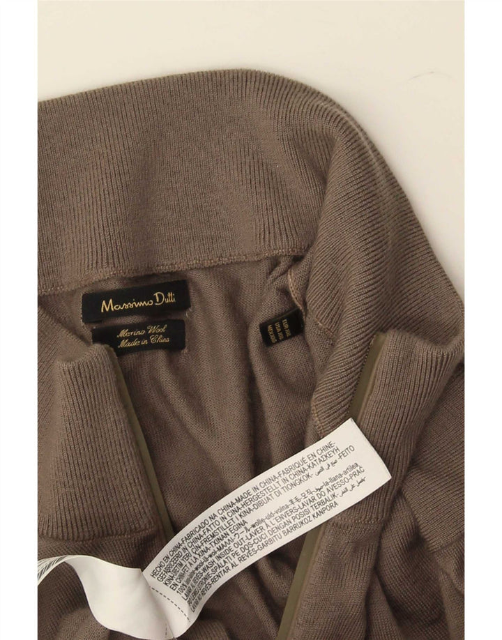 Massimo Dutti Mens Zip Neck Jumper Sweater 2XL Brown Wool