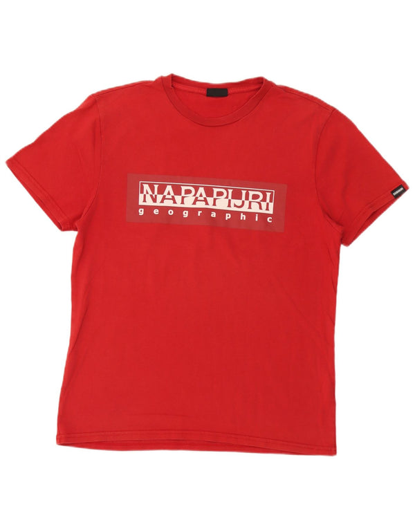 Napapijri Herre Geographic Graphic T-Shirt Top Medium Rød Bomuld