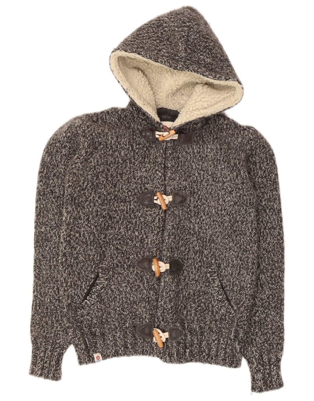 Franklin Marshall Womens Hooded Cardigan Sweater UK 12 Medium Grey Flecked