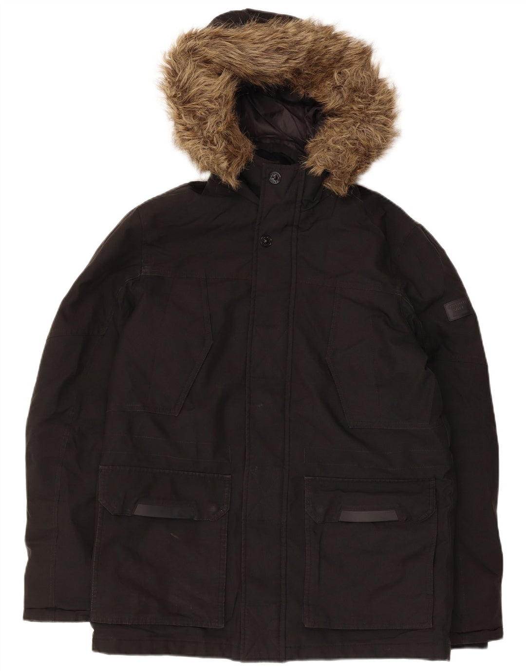 Męska ocieplana kurtka z kapturem Jack & Jones UK 36, mała, czarna, poliester
