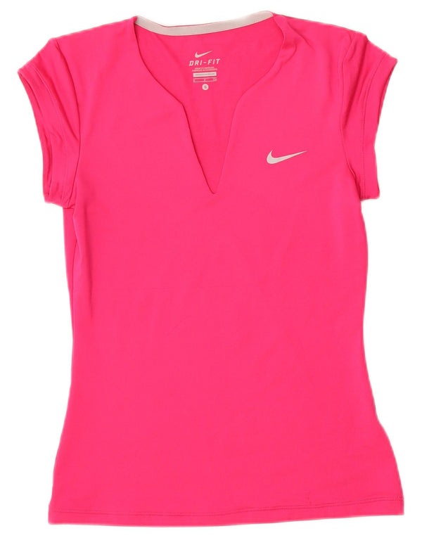 Nike Damen Dri Fit T-Shirt Top UK 8 Small Pink