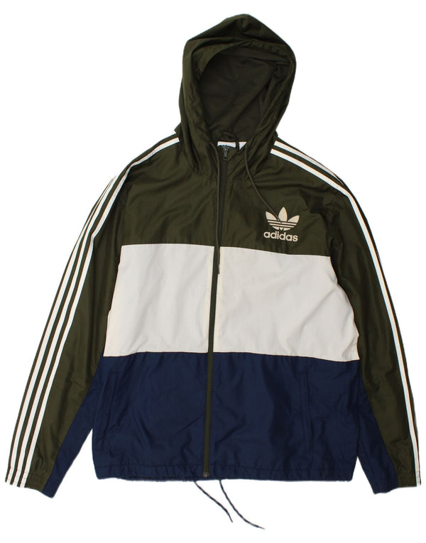 Giacca antipioggia da uomo Adidas con cappuccio UK 42 XL Poliestere color block verde