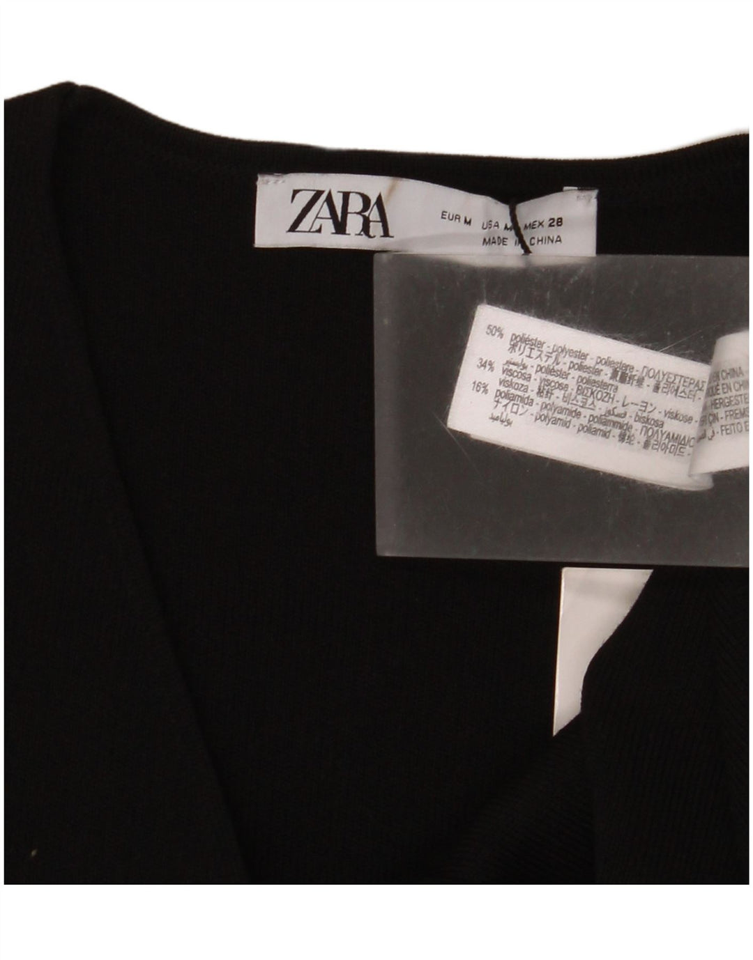Zara Mujer Crop Top Manga Corta UK 42 Mediano Negro Poliéster