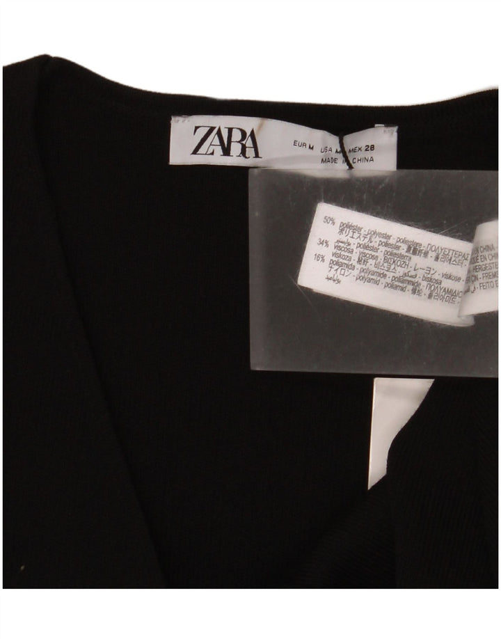 Zara Mujer Crop Top Manga Corta UK 42 Mediano Negro Poliéster