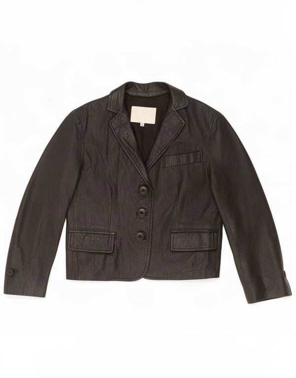 Giacca blazer in pelle a 3 bottoni Imperial da donna UK 10 piccola nera