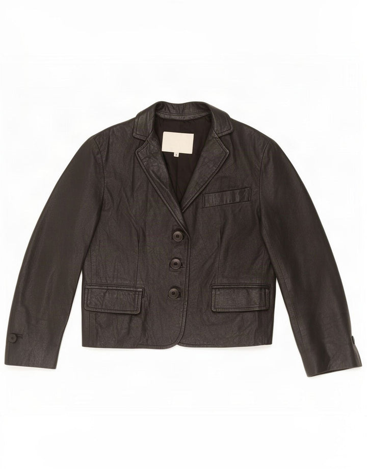 Jaqueta blazer feminina imperial de couro com 3 botões Reino Unido 10 pequena preta