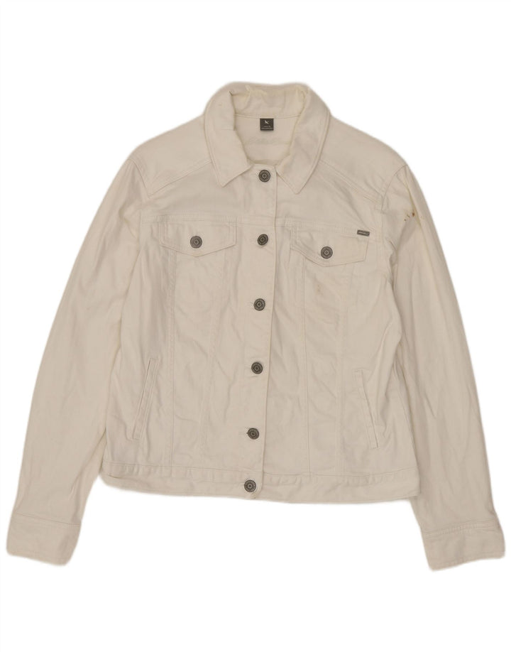 Eddie Bauer Womens Denim Jacket UK 14 Large White Cotton