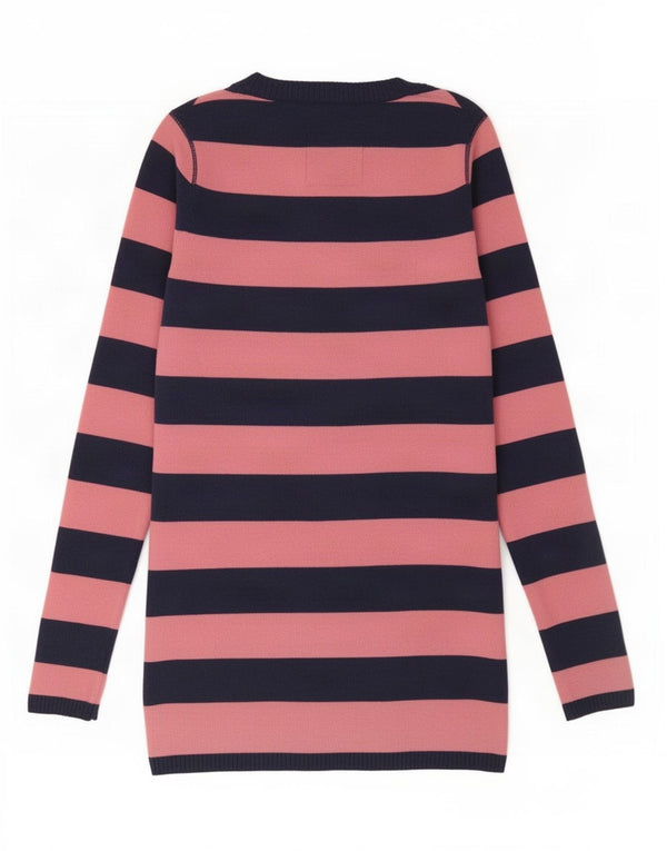Jack Wills Womens V-Neck Jumper Sweater UK 10 Small Pink Striped Lambswool