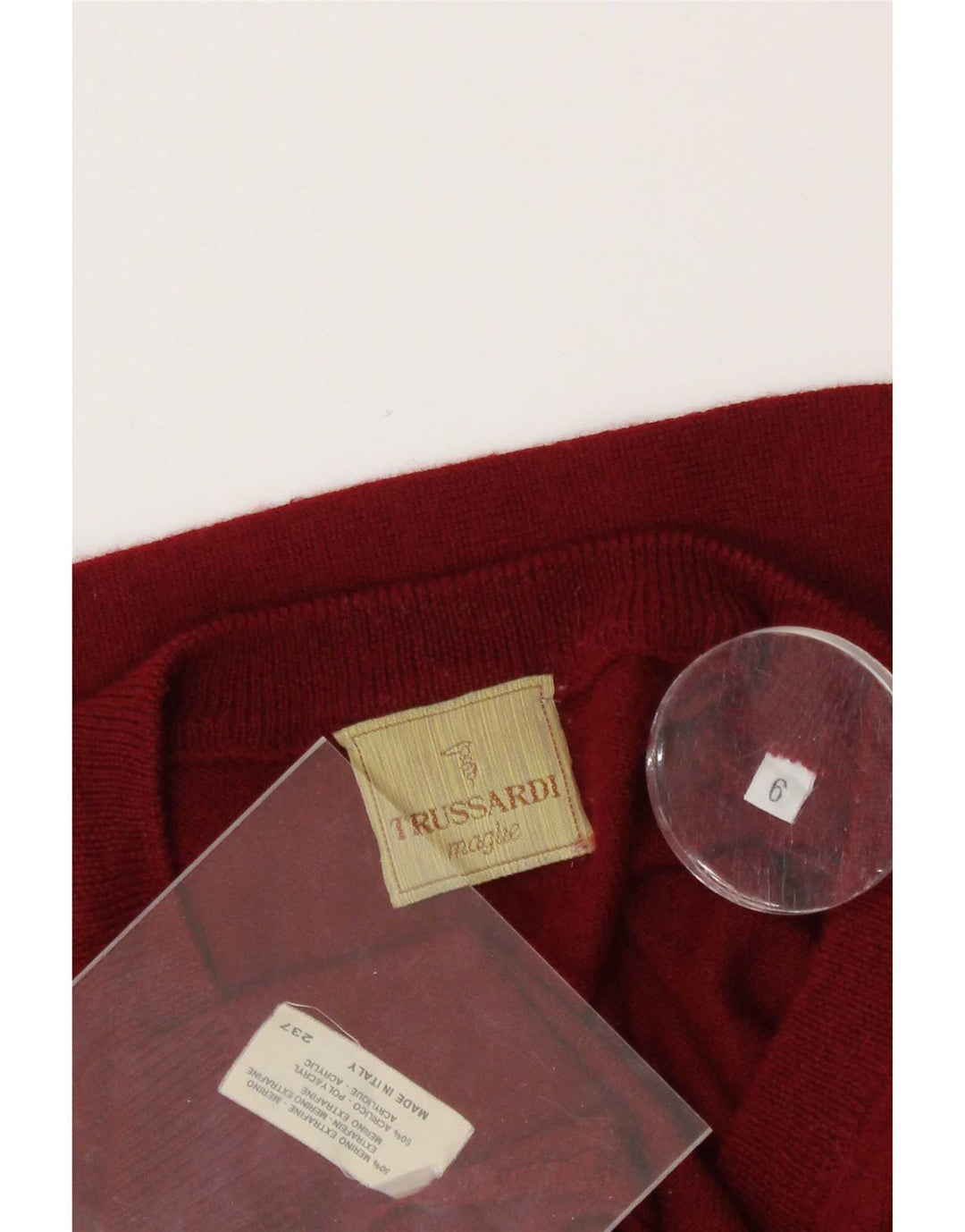 Trussardi Mens V-Neck Jumper Sweater Large Red Merino Wool