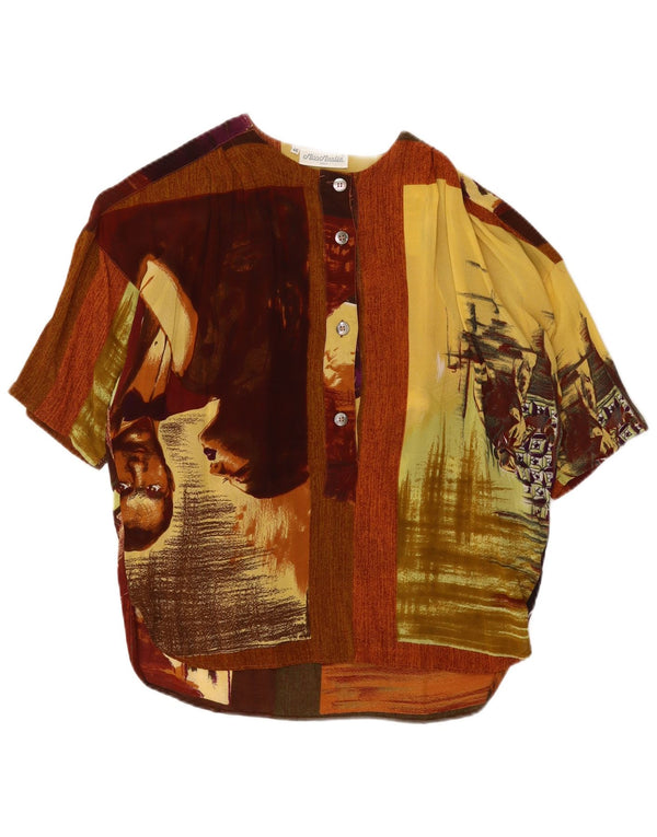Vintage grafisk bluse til kvinder IT 46 Stor brun farveblok