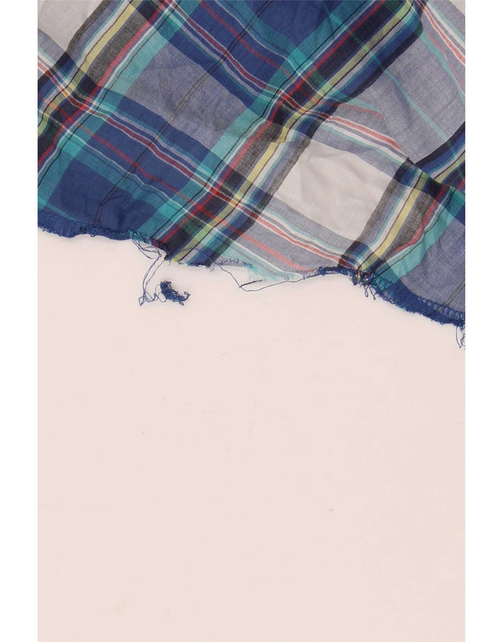 Wrangler Mens Short Sleeve Ruffle Front Shirt Large Blue Plaid