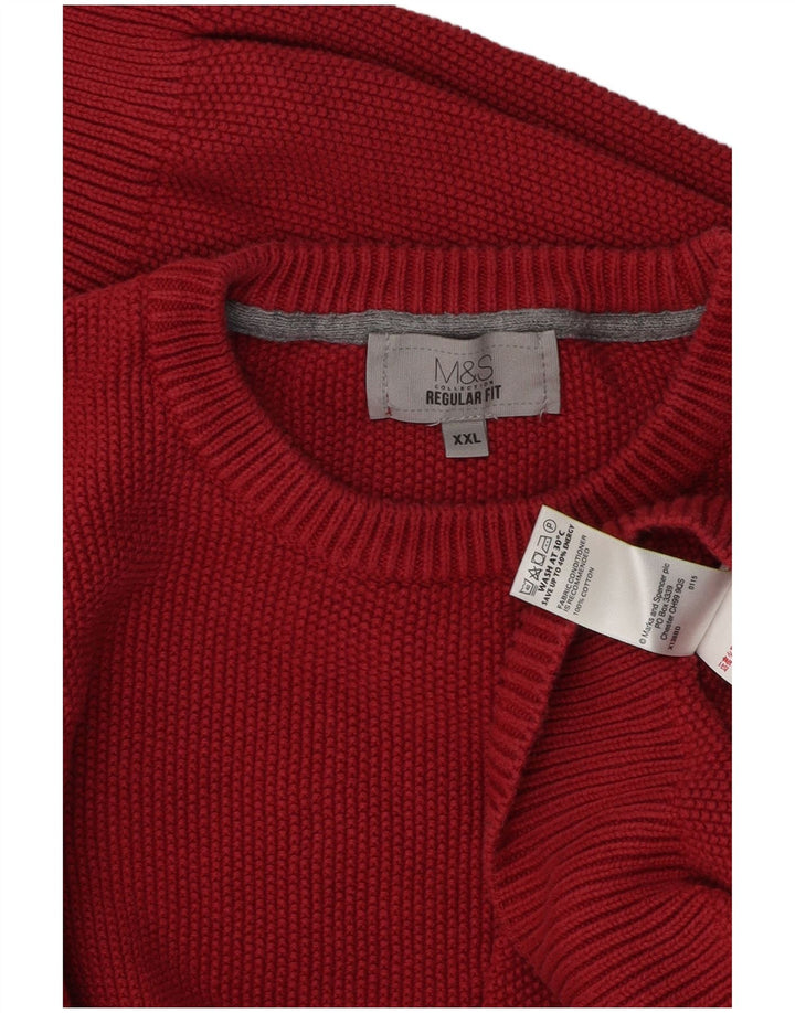 Marks & Spencer Mens Regular Fit Crew Neck Jumper Sweater 2XL Red Cotton