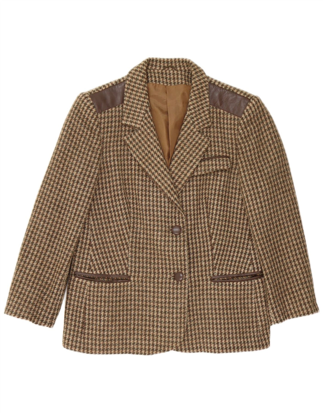 Jaqueta blazer feminina vintage com 2 botões IT 48 XL marrom houndstooth lã