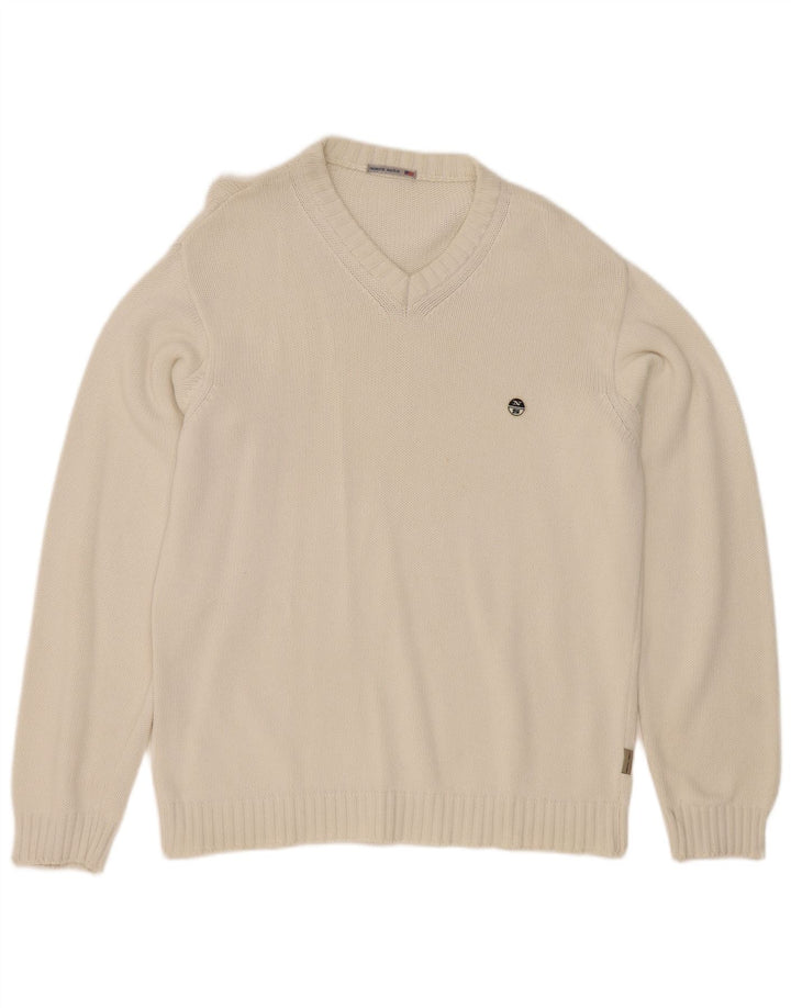 North Sails Mens V-Neck Jumper Sweater Medium White Cotton