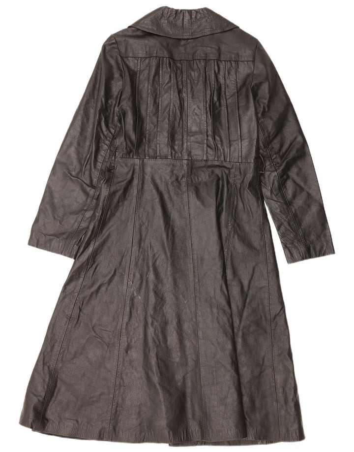 VINTAGE Womens Leather Coat UK 10 Small Black Leather