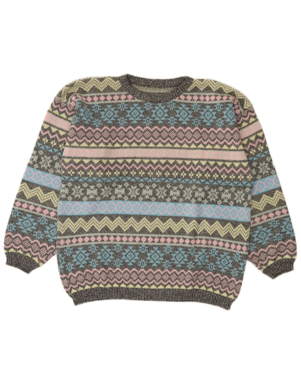 Vintage ženski džemper s brodskim izrezom UK 14 Veliki raznobojni Fair Isle