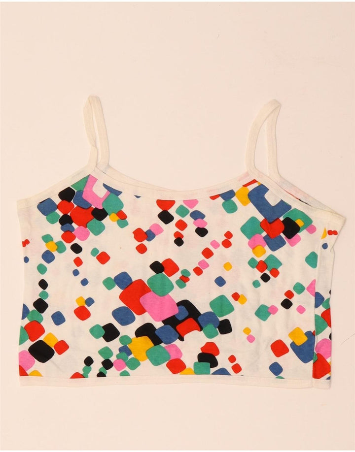VINTAGE Womens Crop Cami Top UK 10 Small Multicoloured Geometric