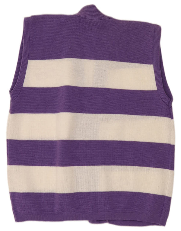Pulover cardigan deschis fără mâneci vintage pentru femei UK 18 XL în dungi violet