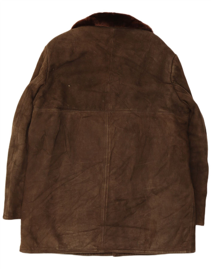 Vintage Mens Shearling Jacket UK 42 XL Brown Leather