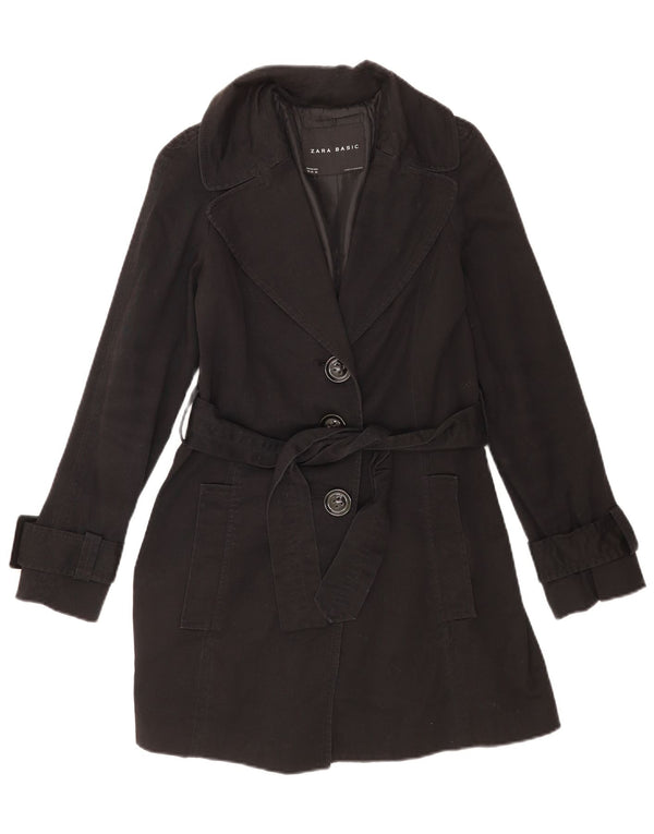 Zara Damen Mantel UK 6 XS Schwarz Baumwolle