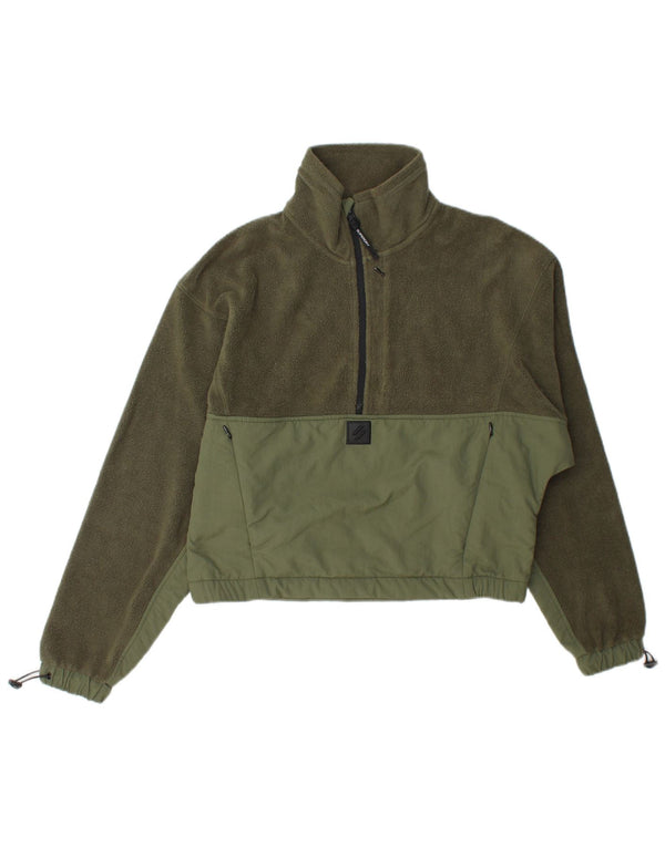 Maglione oversize in pile da donna Superdry con collo con zip, UK 8, piccolo, cotone verde