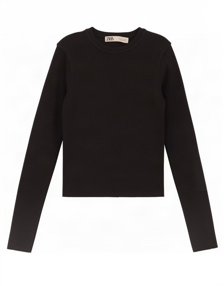 Zara Womens Top Long Sleeve UK 8 Small Black Viscose