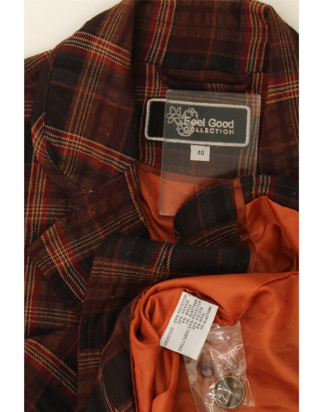 Vintage Womens 3 Button Blazer Jacket EU 40 Medium Brown Check Polyester