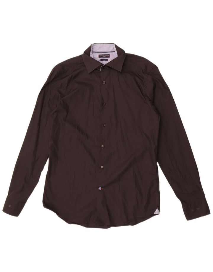 Tommy Hilfiger Mens Tailored Fitted Shirt Size 40 Medium Black Cotton
