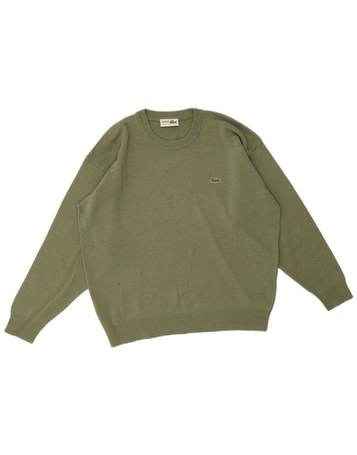 Lacoste Mens Crew Neck Jumper Sweater Size 6 XL Green Wool