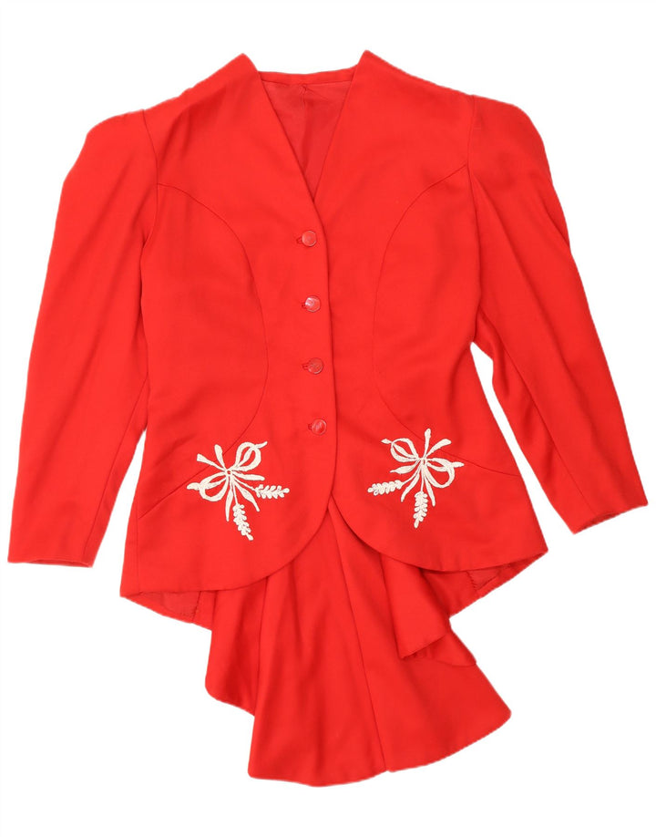 VINTAGE Womens 4 Button Tailcoat Blazer Jacket UK 10 Small Red Floral