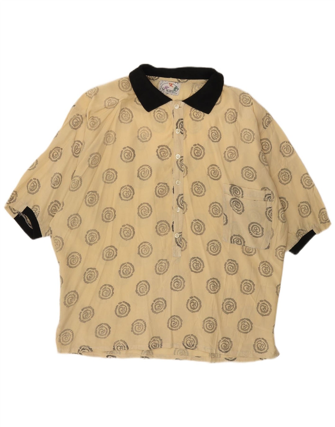 ONE WAY Mens Short Sleeve Pullover Shirt XL Beige Geometric Viscose