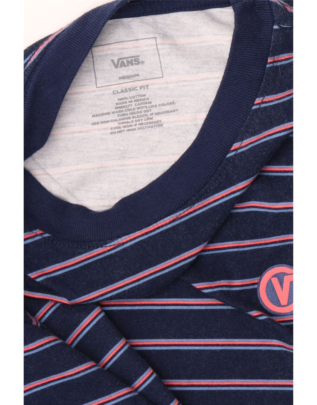 VANS Mens Classic Fit Graphic Top Long Sleeve Medium Navy Blue Striped Vintage Vans and Second-Hand Vans from Messina Hembry 