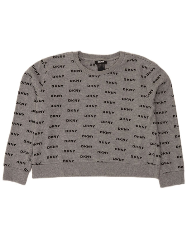 Dkny Womens Crop Graphic Sweatshirt Pullover UK 16 Large Graue Baumwolle